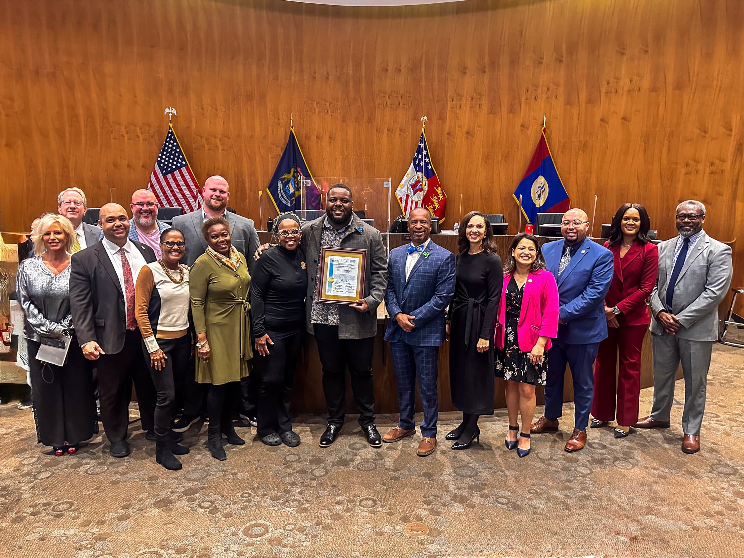 Caj Reynolds receiving Spirit of Detroit recognition